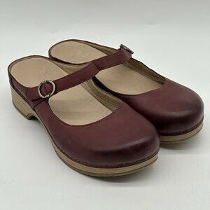 Dansko Lilah Red Waxy Burnished Leather Mary Janes Clogs Shoes Size 39/US 8.5-9